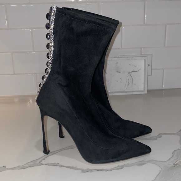 Sergio Rossi Black Suede Crystal Boots Size 37 - Picture 6 of 16